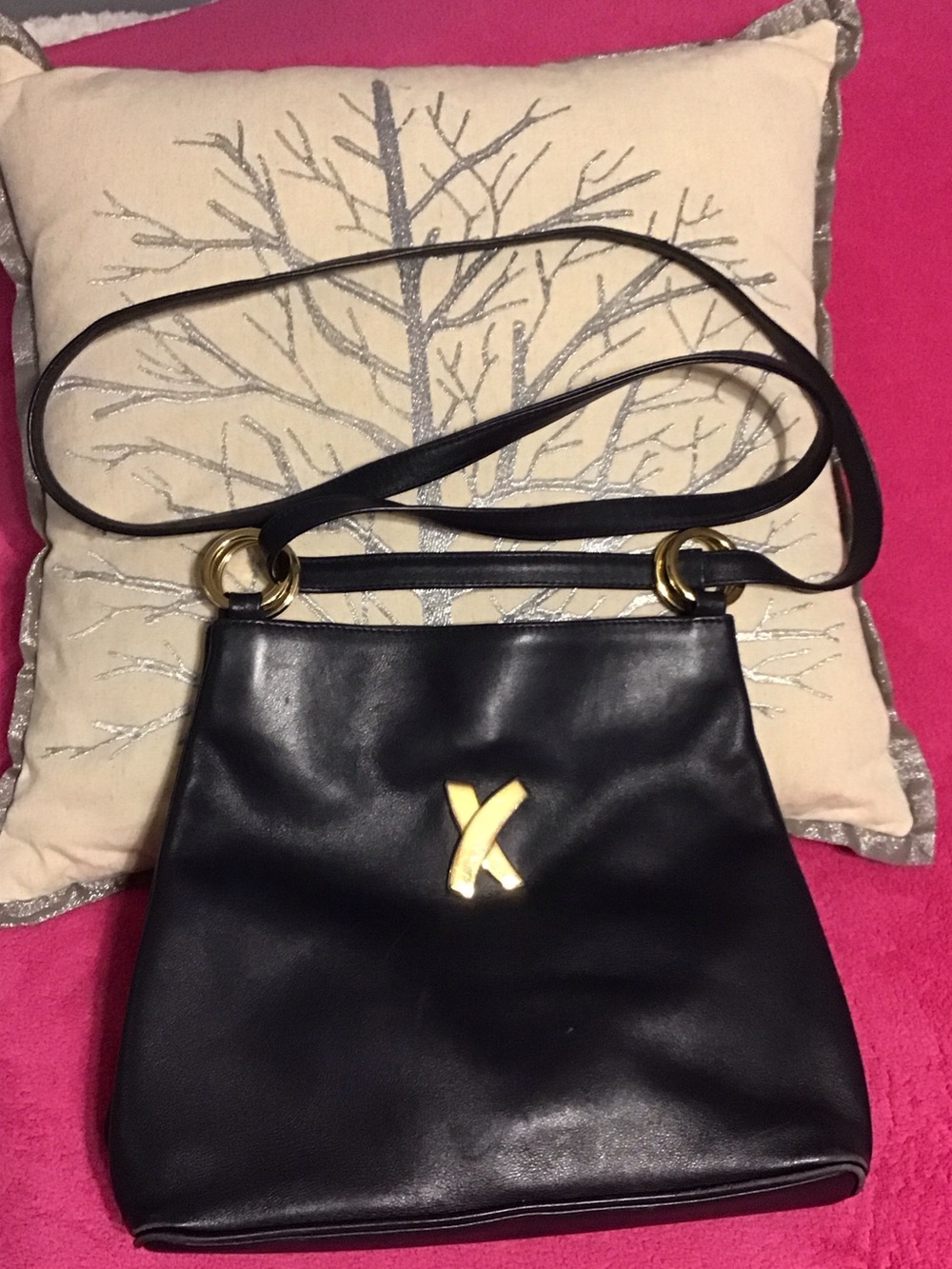 Vintage Paloma Picasso Black Leather Crossbody Bag Gold Hardware